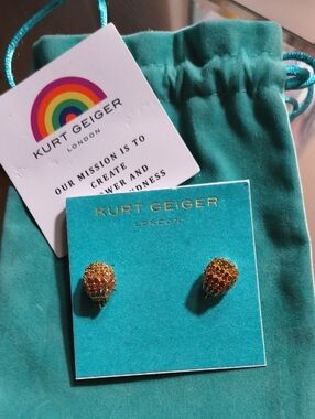 Kurt Geiger Kids Gold and Orange Crystal Teardrop Stud Earrings